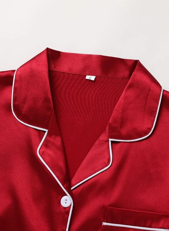 Take Two Women Red Long Sleeve Shirt and Pyjama Set